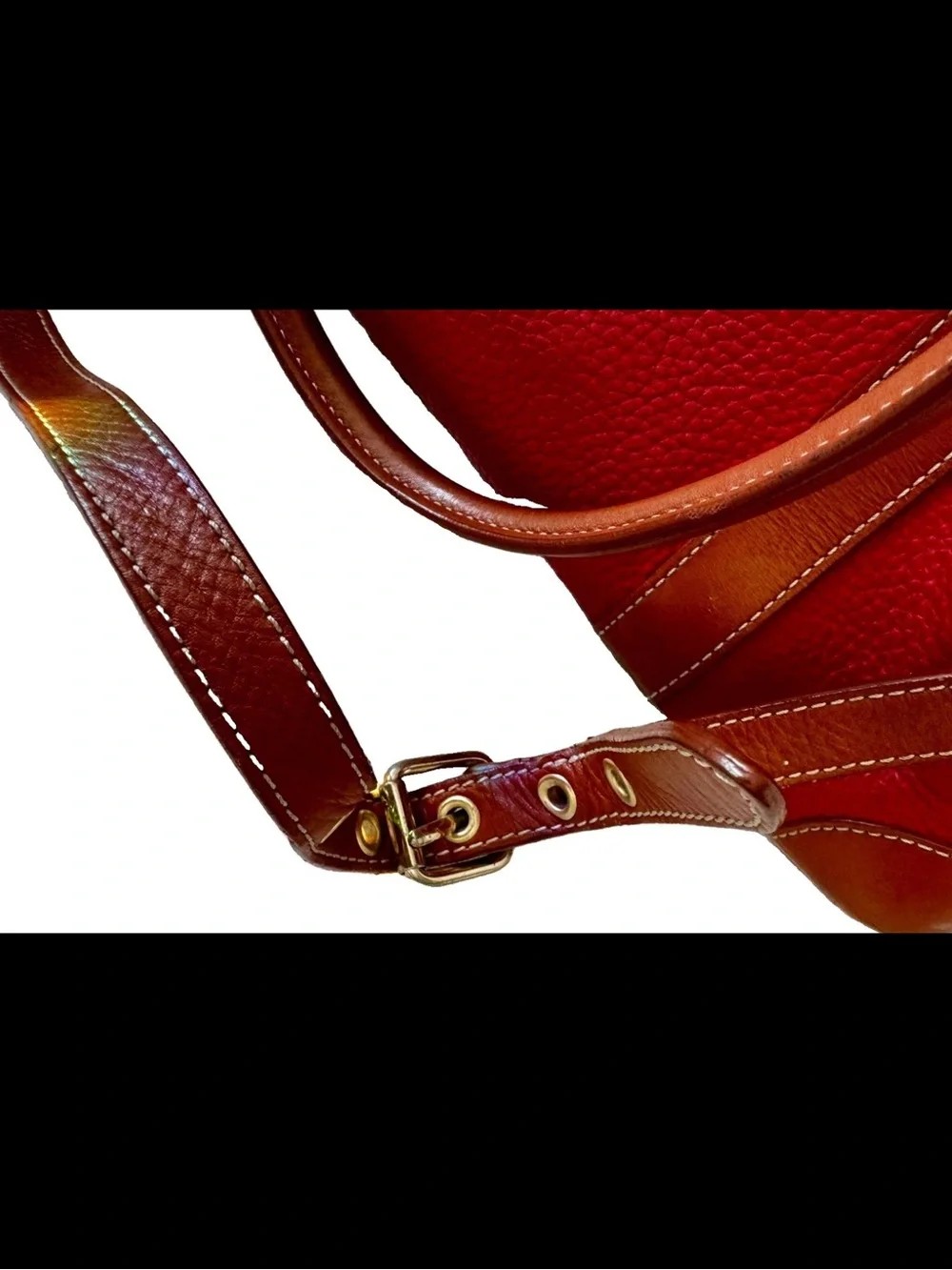Dooney Bourke Vtg Large Domed Red Leather Satchel/Handbag w/Leather Trim & Strap